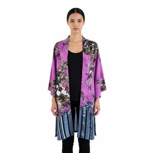 Peter Nygard Floral Kimono Duster Cardigan Jacket Size Large Pink Blue
